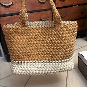 Brown woven tote bag